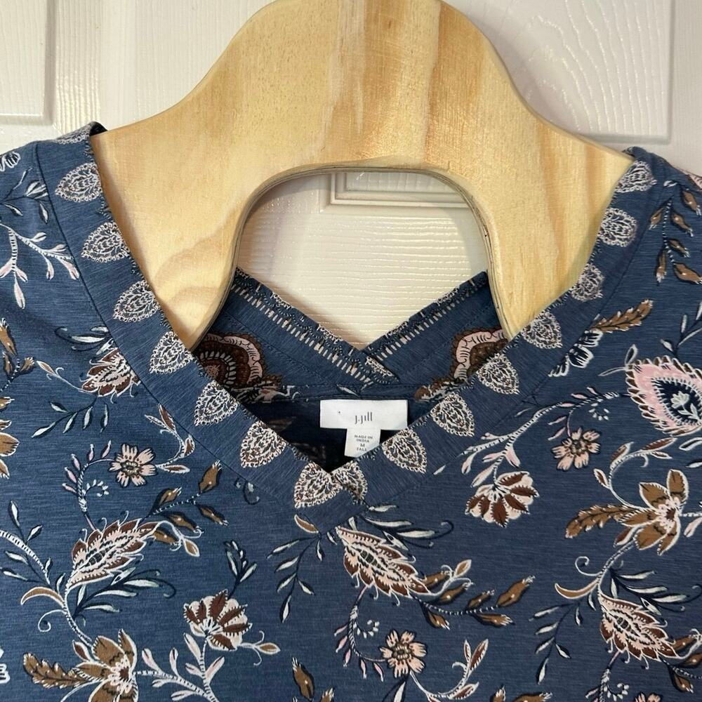 J. Jill Women’s V-Neck Tunic Top Size M Tall‎ Floral Casual Church Artsy Office - Picture 4 of 9